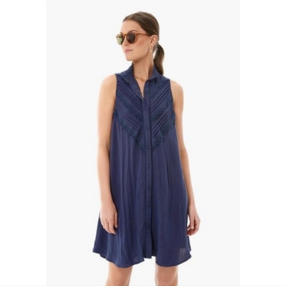 Pomander Place Tuckernuck Navy Dutton Sleeveless button up dress xs extra small